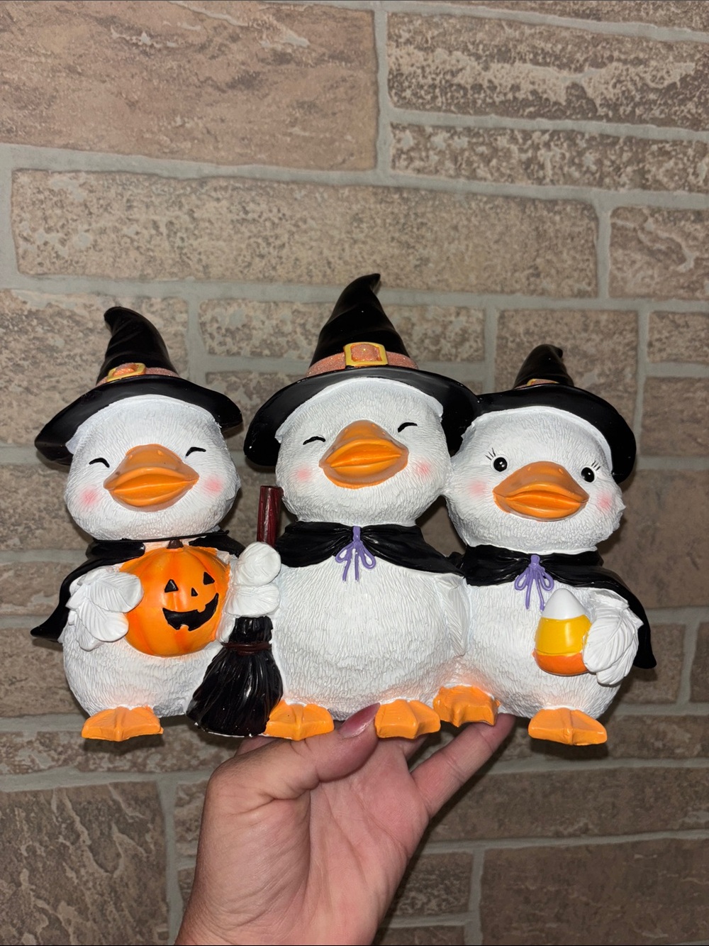 Halloween Duck Trio Figurine - White with Orange Accents